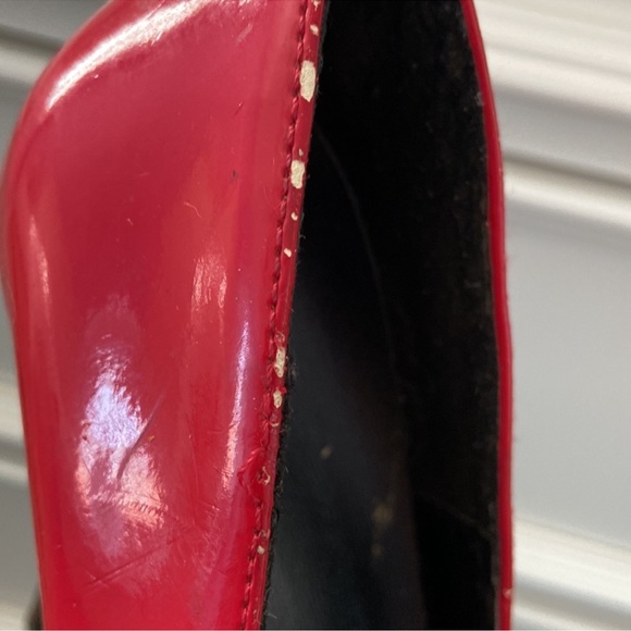 80s Patent leather pumps latex style red and black Spike heels 👠 Vintage - Picture 10 of 12